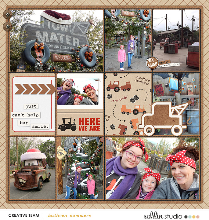 Disney's Tow-Mater digital pocket scrapbooking page using Project Mouse (Cars) by Britt-ish Designs and Sahlin Studio