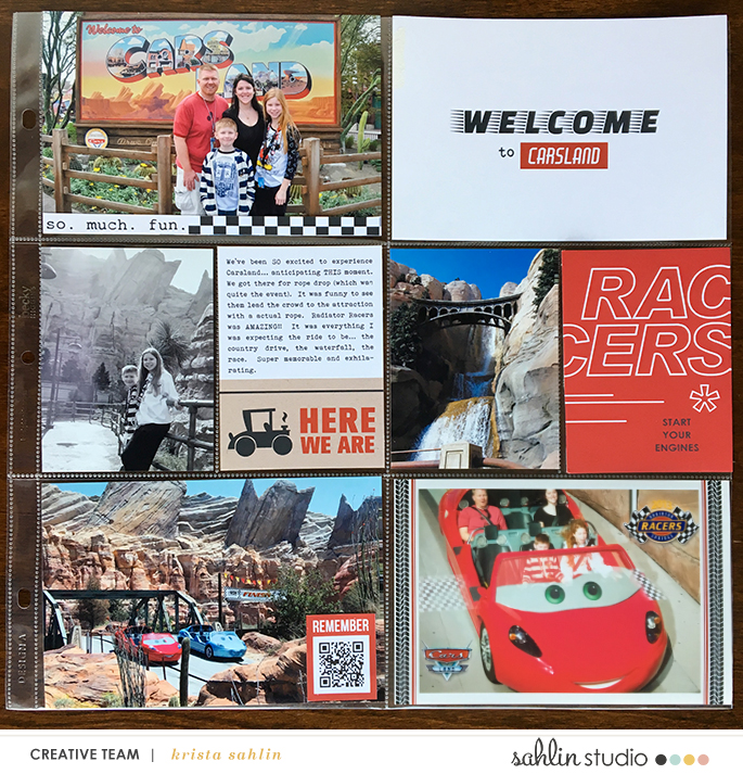 Disney's Carsland hybrid pocket scrapbooking page using Project Mouse (Cars) by Britt-ish Designs and Sahlin Studio