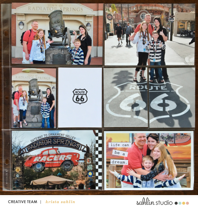 Disney's Carsland hybrid pocket scrapbooking page using Project Mouse (Cars) by Britt-ish Designs and Sahlin Studio