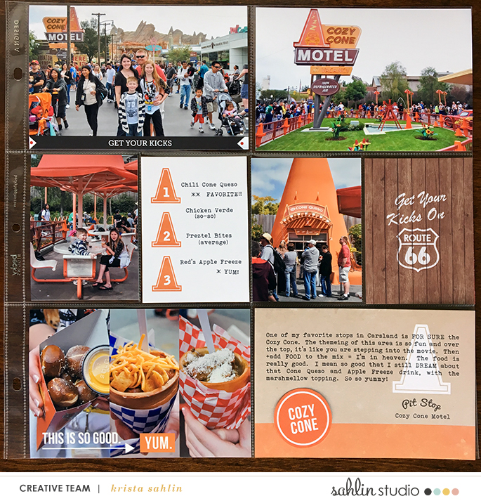 Disney's Carsland hybrid pocket scrapbooking page using Project Mouse (Cars) by Britt-ish Designs and Sahlin Studio