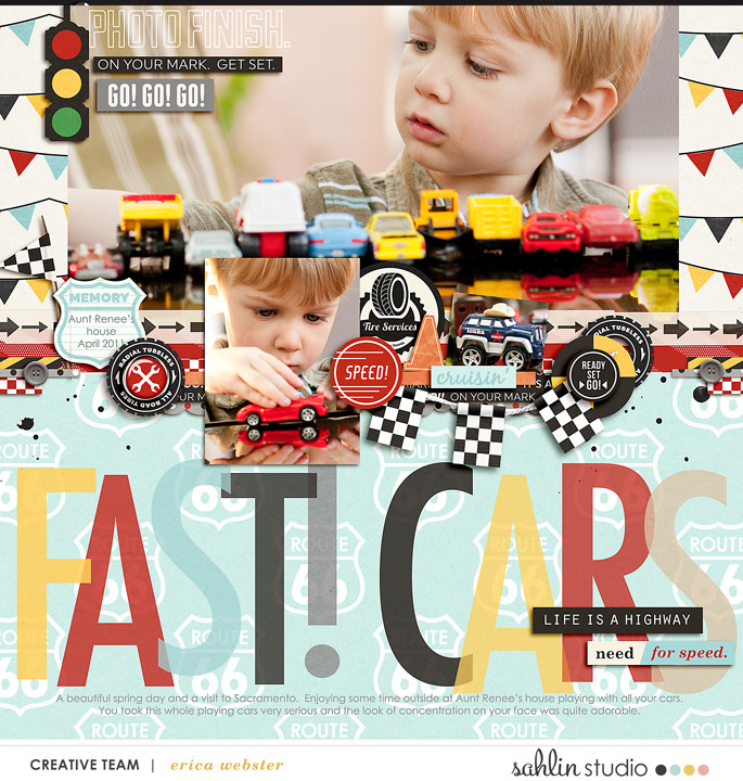 Fast Cars digital scrapbooking page using Project Mouse (Cars) by Britt-ish Designs and Sahlin Studio 