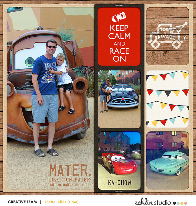 Disney's Carsland digital double pocket scrapbooking page (R) using Project Mouse (Cars) by Britt-ish Designs and Sahlin Studio