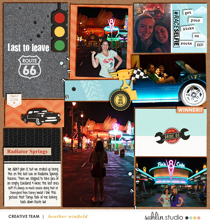 Radiator Springs digital pocket scrapbooking page using Project Mouse (Cars) by Britt-ish Designs and Sahlin Studio