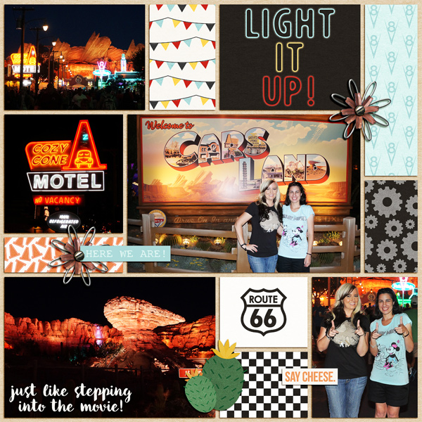 Disney's Cars Land digital double pocket scrapbooking page by tanya (L) using Project Mouse (Cars) by Britt-ish Designs and Sahlin Studio
