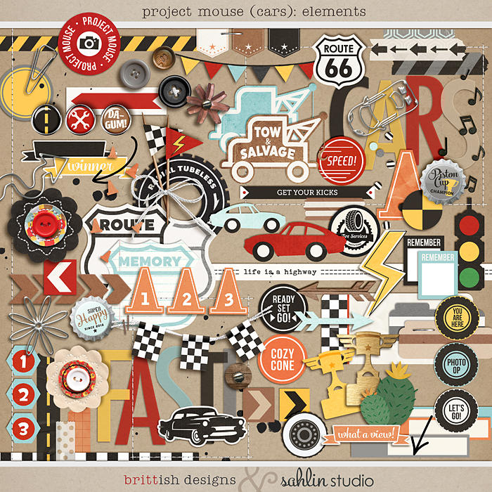 Project Mouse (Cars): Elements by Britt-ish Designs and Sahlin Studio - Perfect for Disney's Cars, Carsland, Radiator Spring or racing moments for your Project Mouse or Project Life Albums!!