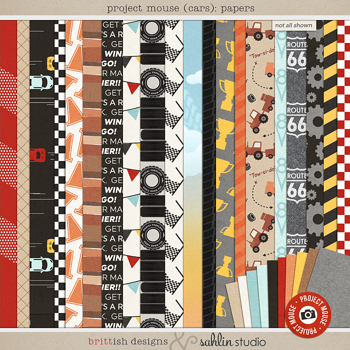 Project Mouse (Cars): Papers by Britt-ish Designs and Sahlin Studio  -   Perfect for Disney's Cars, Carsland, Radiator Spring or racing moments for your Project Mouse or Project Life Albums!!