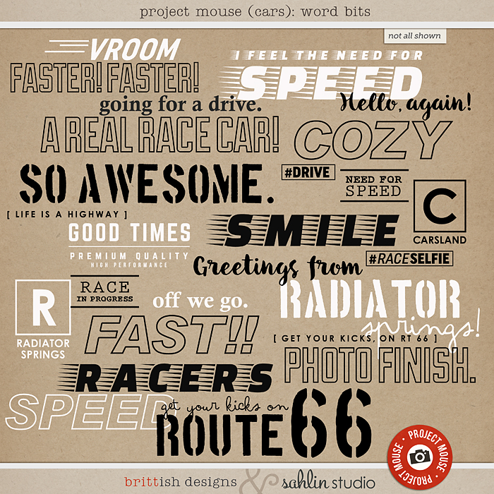 Project Mouse (Cars): Word Art / Bits by Britt-ish Designs and Sahlin Studio  -   Perfect for Disney's Cars, Carsland, Radiator Spring or racing moments for your Project Mouse or Project Life Albums!!