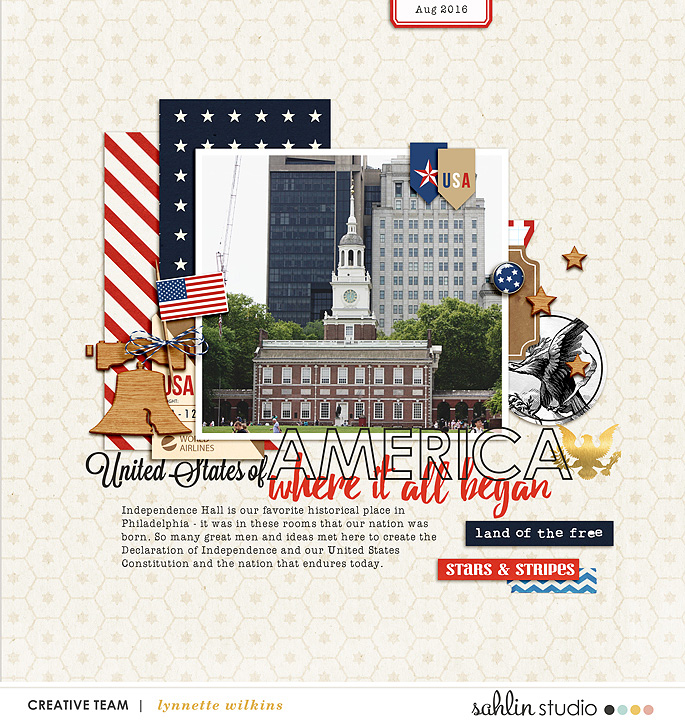 Land of the Free America Philadelphia Digital Scrapbook Layout page using Project Mouse (World): America by Britt-ish Design and Sahlin Studio
