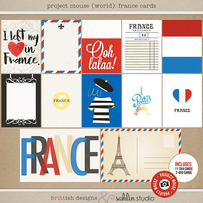 Project Mouse (World): France  journal Cards by Britt-ish Design and Sahlin Studio - Perfect for your Project Life or Project Mouse Disney Epcot Album