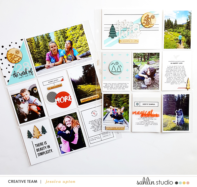 Hiking hybrid outdoors, project life page featuring Simplify by Sahlin Studio