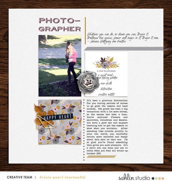 Digital Scrapbooking page using Kindred - Papers and Kit by Sahlin Studio