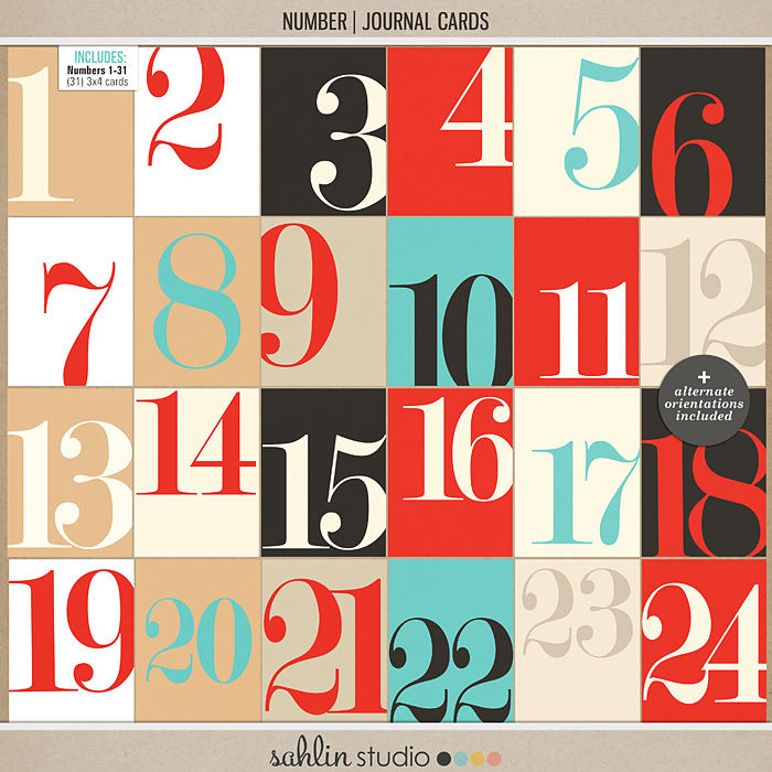 Number | Journal Cards - Digital Printable Scrapbooking Journal Card Pack by Sahlin Studio - Perfect for your Project Life or December Daily albums!!