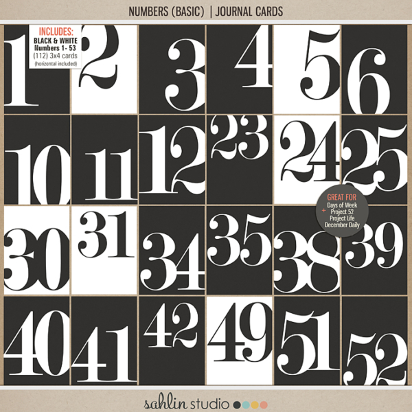 Numbers (Basic) | Journal Cards - Digital Printable Scrapbooking Journal Card Pack by Sahlin Studio - Perfect for your Project Life, Project 52 or December Daily albums!!