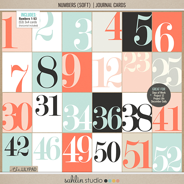 Numbers (Soft) | Journal Cards - Digital Printable Scrapbooking Journal Card Pack by Sahlin Studio - Perfect for your Project Life, Project 52 or December Daily albums!!