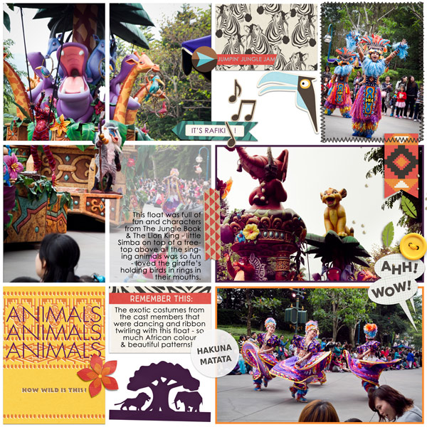 Disney Animal Kingdom Parade - Digital Scrapbooking layout using Clean Lined Pocket Templates - It keeps all the clean lines of the classic pocket templates, but with more visual interest to keep things exciting!