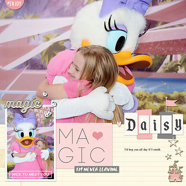Disney Daisy digital scrapbooking page using Project Mouse: Pins and Beginnings by Sahlin Studio and Britt-ish Designs