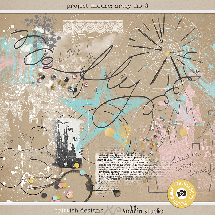 Project Mouse: Artsy 2 | by Britt-ish Designs and Sahlin Studio - Perfect for adding art journaling techniques to your Disney / Disneyland digital scrapbook layouts! Add paint & doodles, scatters of sequins & confetti.