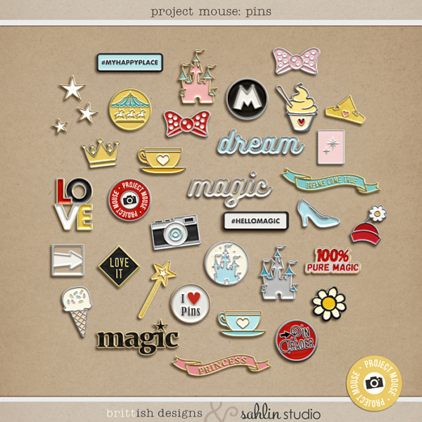 Project Mouse: Enamel Pins | by Britt-ish Designs and Sahlin Studio - Perfect for your Disney / Disneyland Project Life or digital scrapbook layouts!