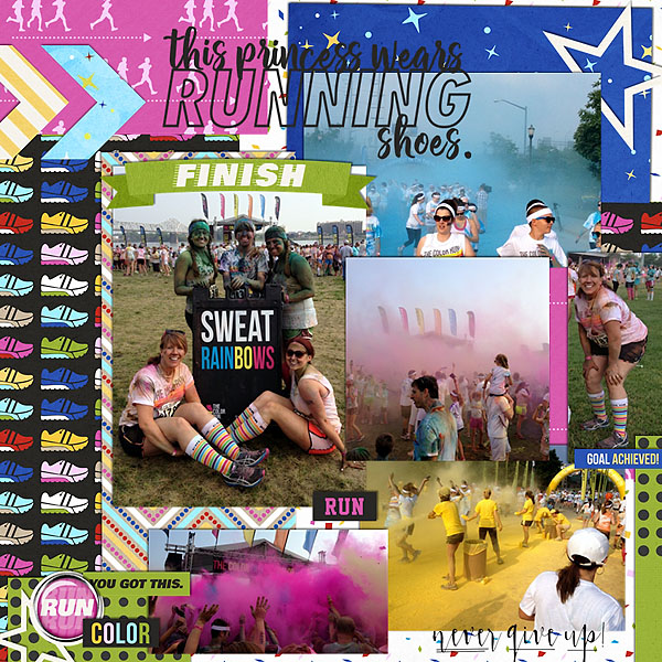 Sweat Rainbows digital project life page using Project Mouse (Run) by Britt-ish Designs and Sahlin Studio