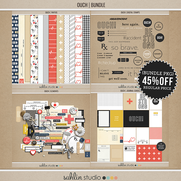 Ouch (BUNDLE) by Sahlin Studio - Perfect for your Project Life or traditional or digital scrapbooking layouts for Doctors Visits, Surgery, Sick Days, Cancer and many more OUCH moments!!