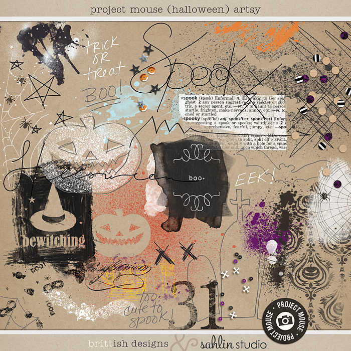 Project Mouse (Halloween): Artsy by Britt-ish Designs and Sahlin Studio - Perfect for your digital scrapbooking, Mixed Media , Journals or Disney Project Mouse albums!!