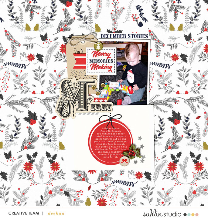 Christmas Merry Making Memories digital scrapbooking layout using December collection by Sahlin Studio