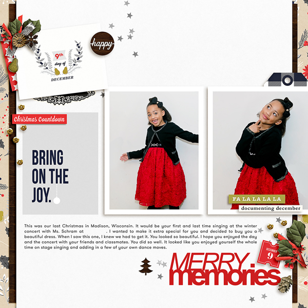 Merry Christmas Memories digital scrapbooking layout using December collection by Sahlin Studio