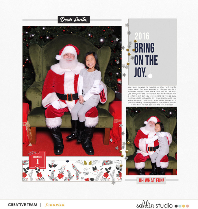 Christmas Bring on the Joy digital scrapbooking layout using December collection by Sahlin Studio