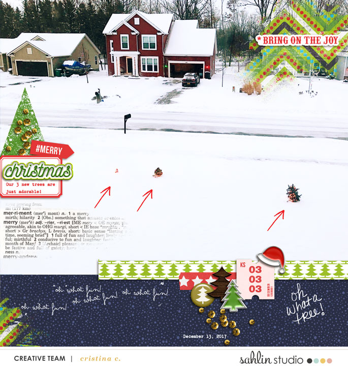 Merry Christmas Bring on the Joy digital scrapbooking layout using Project Mouse (Christmas) Pins + Artsy collection by Britt-ish Designs and Sahlin Studio