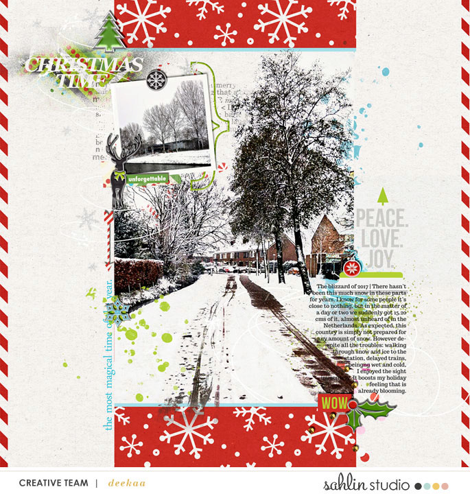 Peace Love Joy Christmas digital scrapbooking layout using Project Mouse (Christmas) Pins + Artsy collection by Britt-ish Designs and Sahlin Studio