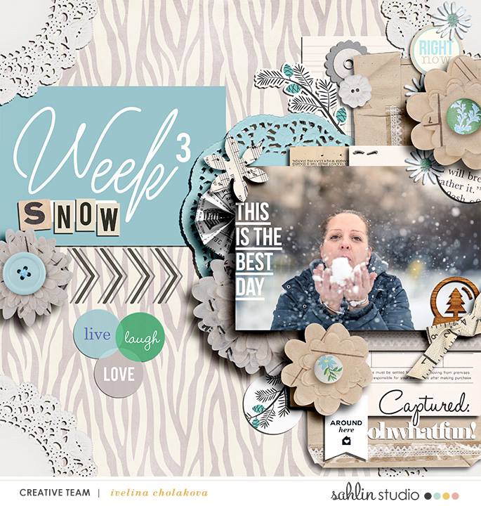 Week 3 digital scrapbooking page using Weekly Journal Calendar Cards by Sahlin Studio