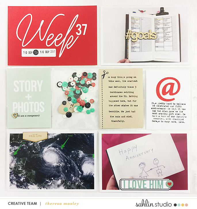 Week 37 hybrid project life page using Weekly Journal Calendar Cards by Sahlin Studio