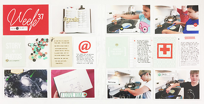 Week 37 hybrid project life page using Weekly Journal Calendar Cards by Sahlin Studio