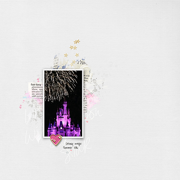 Disney castle digital scrapbooking page using Project Mouse (Fantasy): Enamel PIns and Artsy by Britt-ish Designs and Sahlin Studio