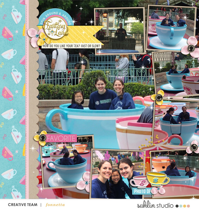 Disney Tea Cup ride digital scrapbooking page using Project Mouse (Fantasy): Enamel PIns and Artsy by Britt-ish Designs and Sahlin Studio