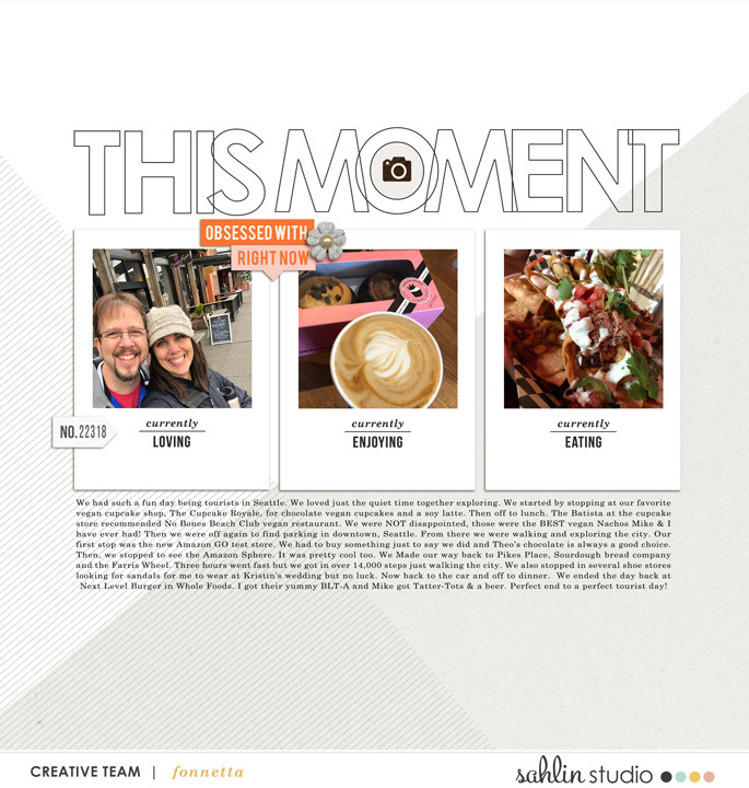 This Moment - Currently Enjoying, Loving, Eating digital scrapbook page by fonnetta featuring Currently Photo Templates and Flair Icons by Sahlin Studio