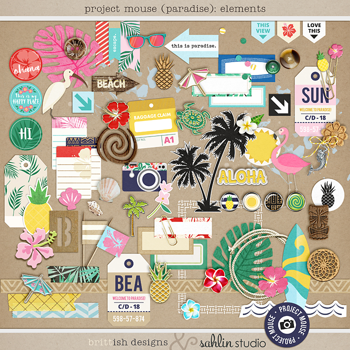 Project Mouse (Paradise): Elements by Britt-ish Designs and Sahlin Studio - Perfect for your Project Life / Project Mouse albums for documenting your Hawaii, cruise or vacation scrapbooking pages.