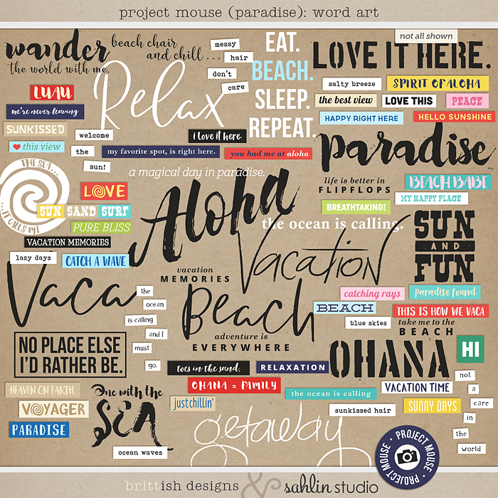 Project Mouse (Paradise): Word Art by Britt-ish Designs and Sahlin Studio - Perfect for your Project Life / Project Mouse albums for documenting your Hawaii, cruise or vacation scrapbooking pages.