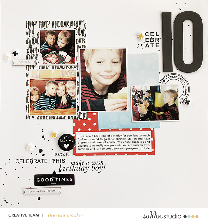 hybrid scrapbooking layout created by Theresa Moxley featuring July 2018 FREE Template by Sahlin Studio