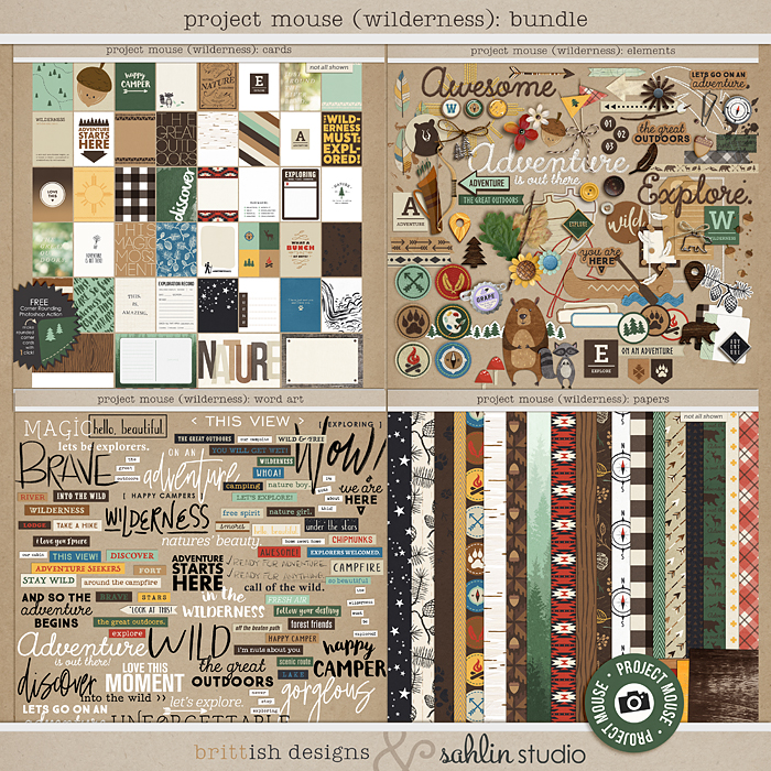 Project Mouse (Wilderness): BUNDLE by Britt-ish Designs and Sahlin Studio - Perfect for scrapbooking your travels in the wilderness camping, At Wilderness Lodge, Merida Brave, Pocahontas or Chip and Dale in your Project Life albums!!