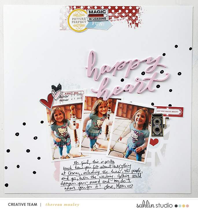 Happy Heart scrapbook hybrid page Project Mouse (Main Street) Artsy and Enamel Pins by Britt-ish Designs and Sahlin Studio 