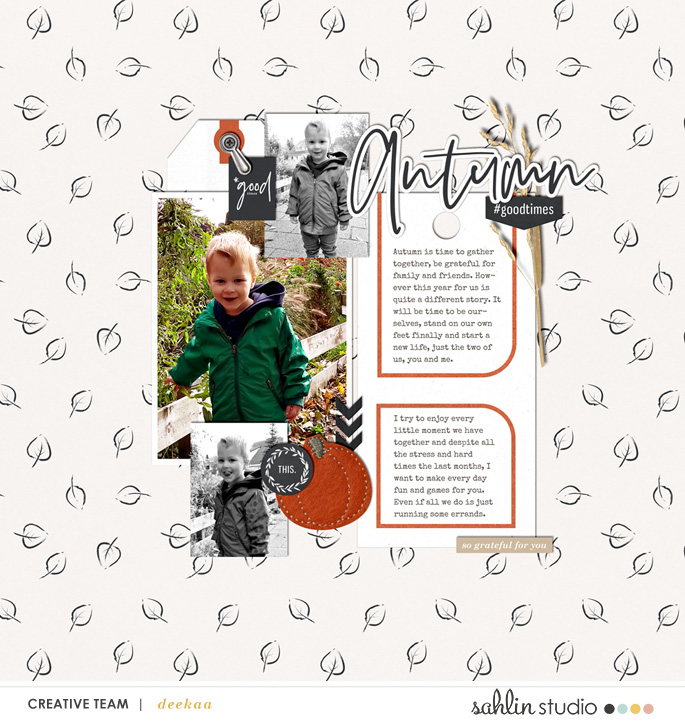 Autumn digital scrapbook page using Gather | Kit and Journal Cards by Sahlin Studio