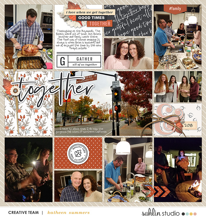 Thanksgiving Together digital scrapbook page using Gather | Kit and Journal Cards by Sahlin Studio 