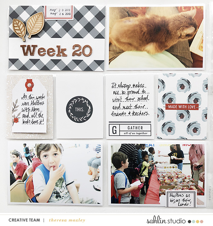 Weekly Spread Project Life page using Gather | Scrapbook Kit and Journal Cards by Sahlin Studio