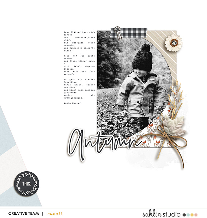 Autumn digital scrapbook page using Gather | Kit and Journal Cards by Sahlin Studio 