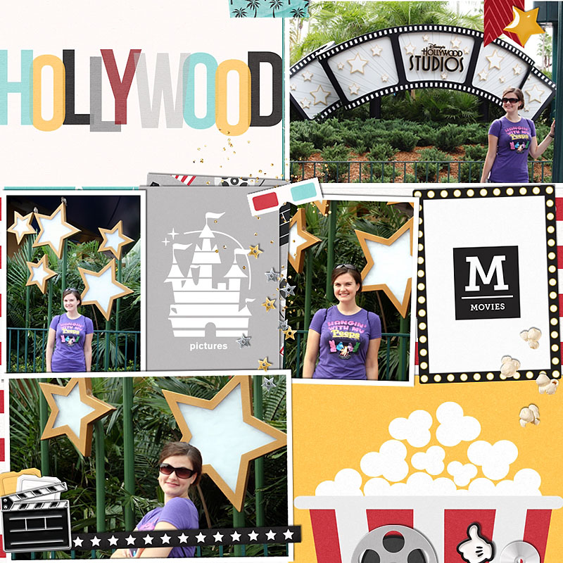 Disney Hollywood Studios - Movies digital Project Life scrapbooking layout using Project Mouse (Movies) by Britt-ish Designs and Sahlin Studio