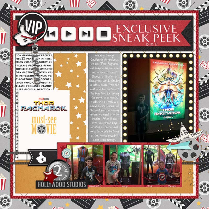 At the Movies, Sneak Peek digital scrapbooking layout using Project Mouse (Movies) by Britt-ish Designs and Sahlin Studio