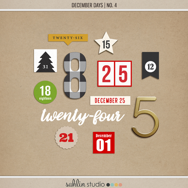 December Days No 4 (Numbers) by Sahlin Studio - Perfect for scrapbooking your December daily albums, Document Your December or Christmas albums!!