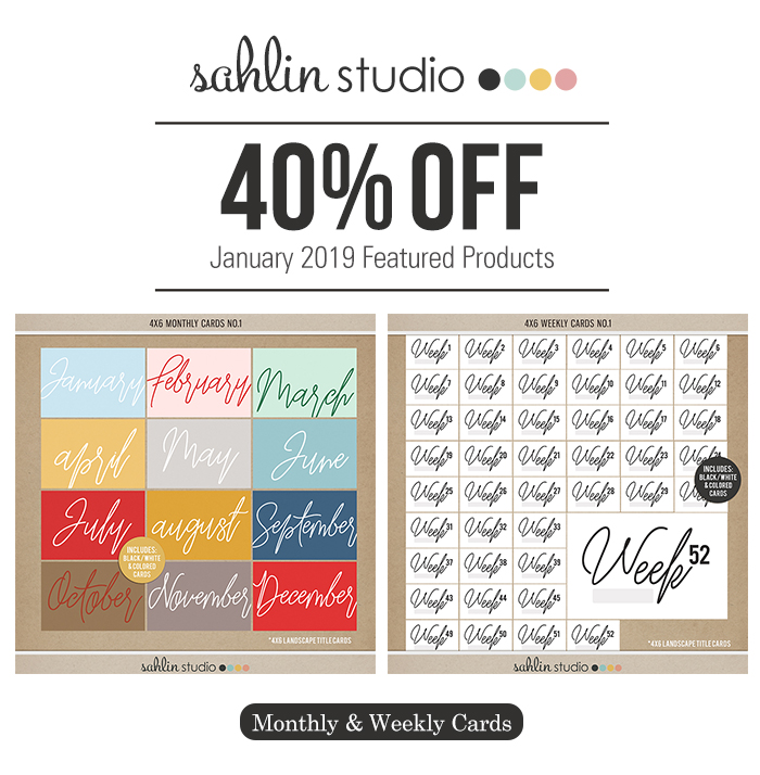Monthly and Weekly Cards Sahlin Studio - January Featured Kit Perfect for Project Life albums!!
