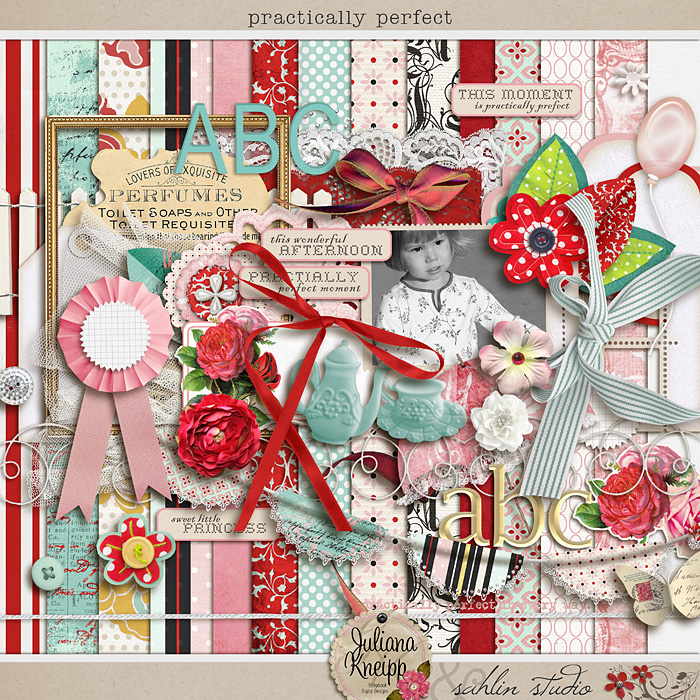 Practically Perfect kit by Juliana Kneipp and Sahlin Studio - Perfect for scrapbooking your Disney, Mary Poppins and tea parties for your girls!!